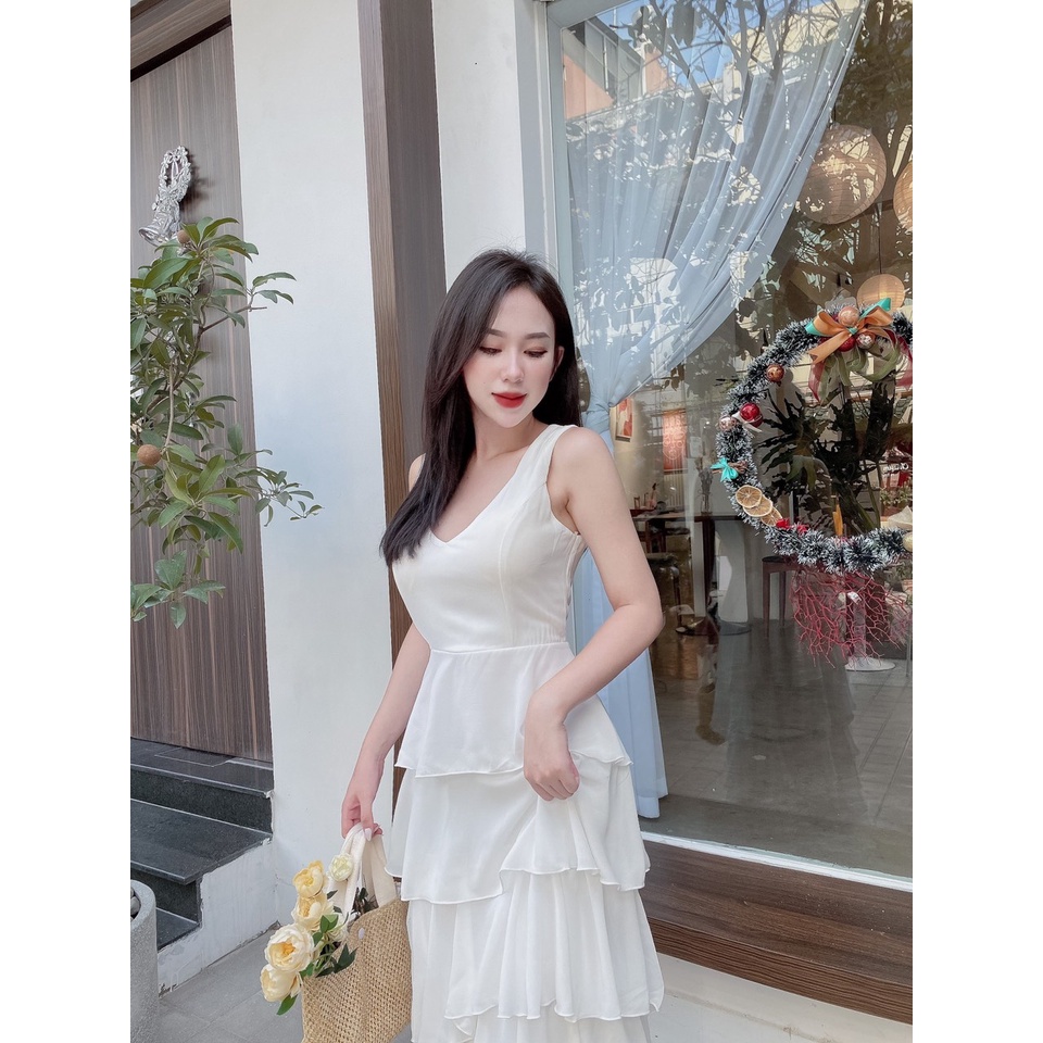 [Maxi] Đầm maxi đi biển voan tầng 3 Màu -Maxi Ngọc lan