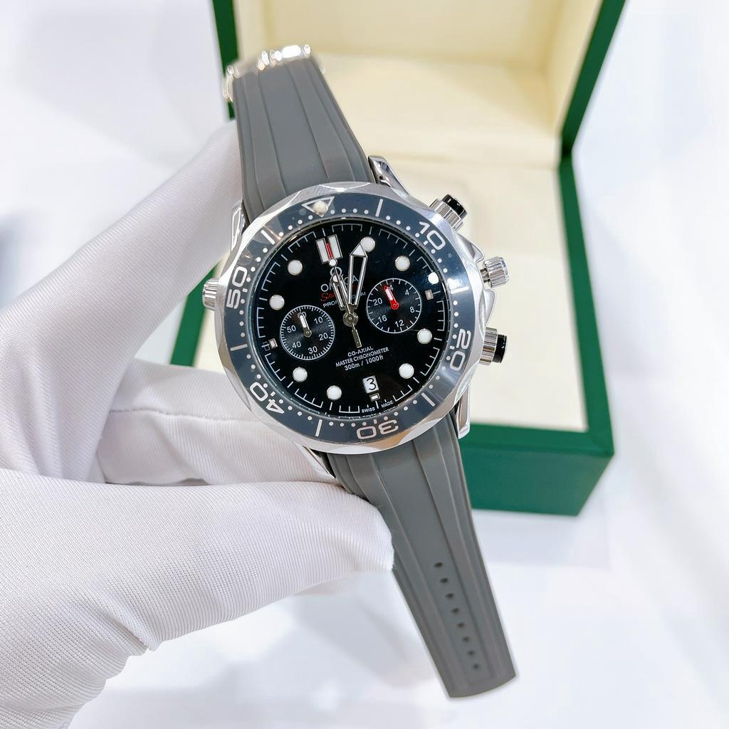 Đồng Hồ Nam O.M.E.G.A Dây Cao Su - Size 45mm, Kim Trôi, Kính Sapphire Chống Trày, Chống Nước Bảo Hành Máy 6 Thán