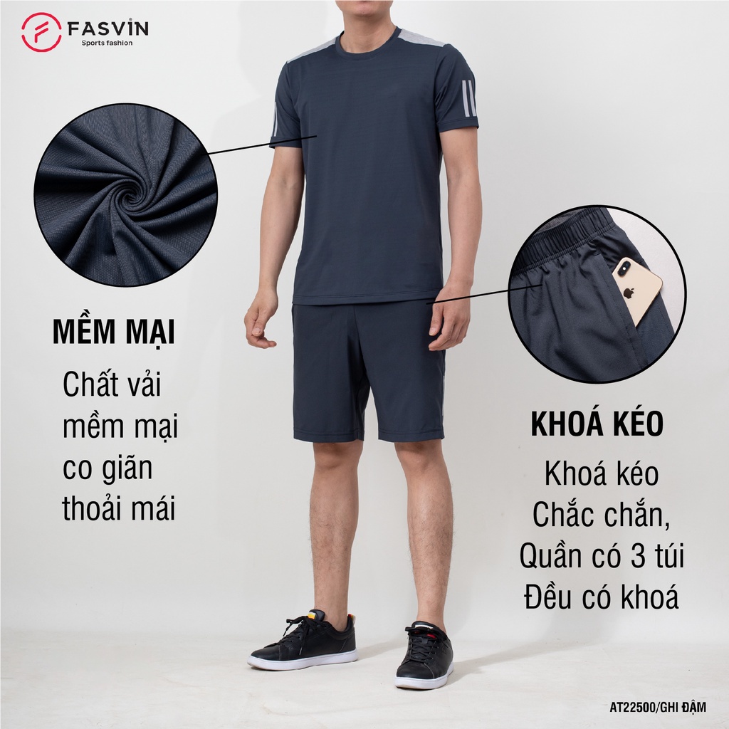 Bộ thể thao nam Fasvin AB20280.SG bộ hè nam chất poly cao cấp mềm nhẹ co giãn thoải mái mát mẻ