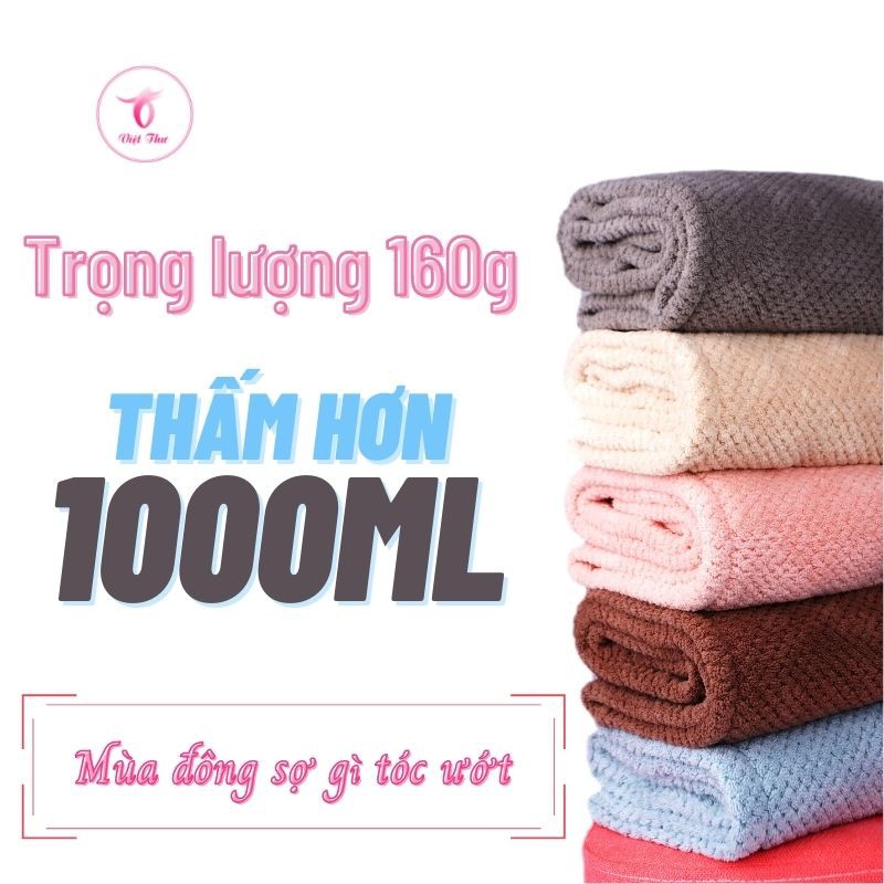 Khăn ủ tóc nhanh khô VIỆT THƯ, khăn quấn tóc MICROFIBER 2 lớp siêu dày, siêu mềm, siêu thấm, 25x65cm, 160gr