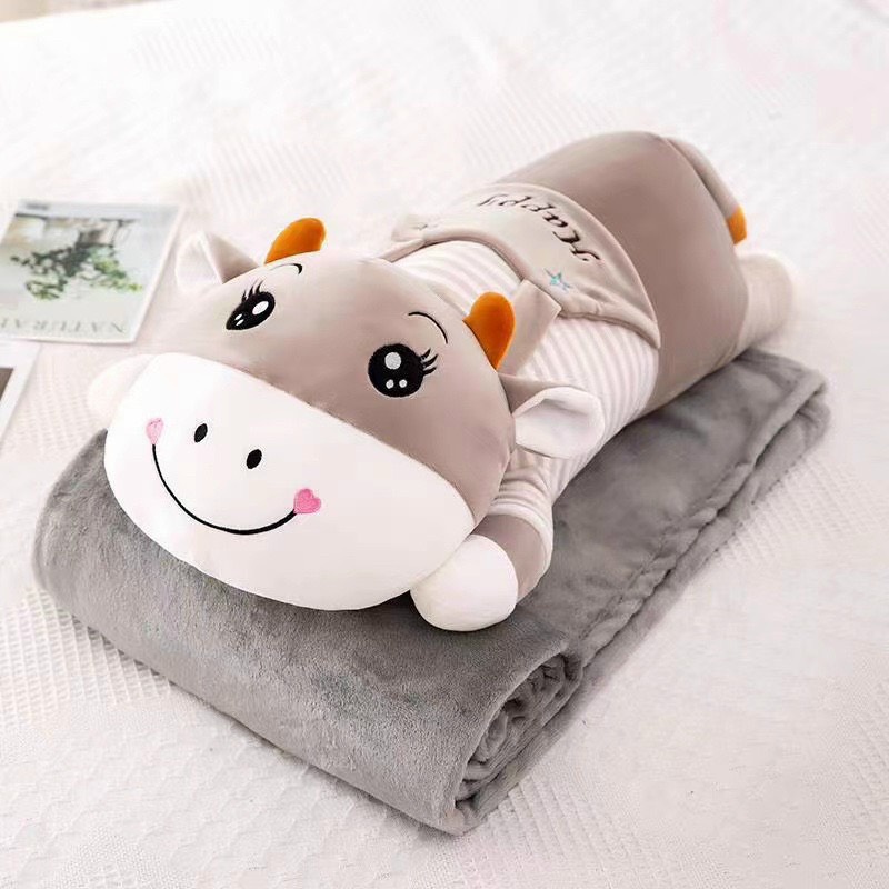 Chăn gối gấu bông cho bé đi học, bộ chăn gối văn phòng hình thú, chăn kèm gối hình thú nhồi bông cho bé