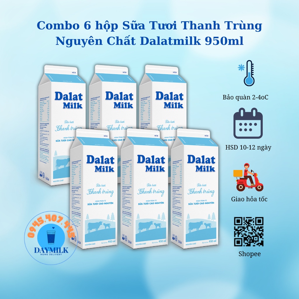 Combo 6 hộp Sữa Tươi Thanh Trùng Dalatmilk 950ml