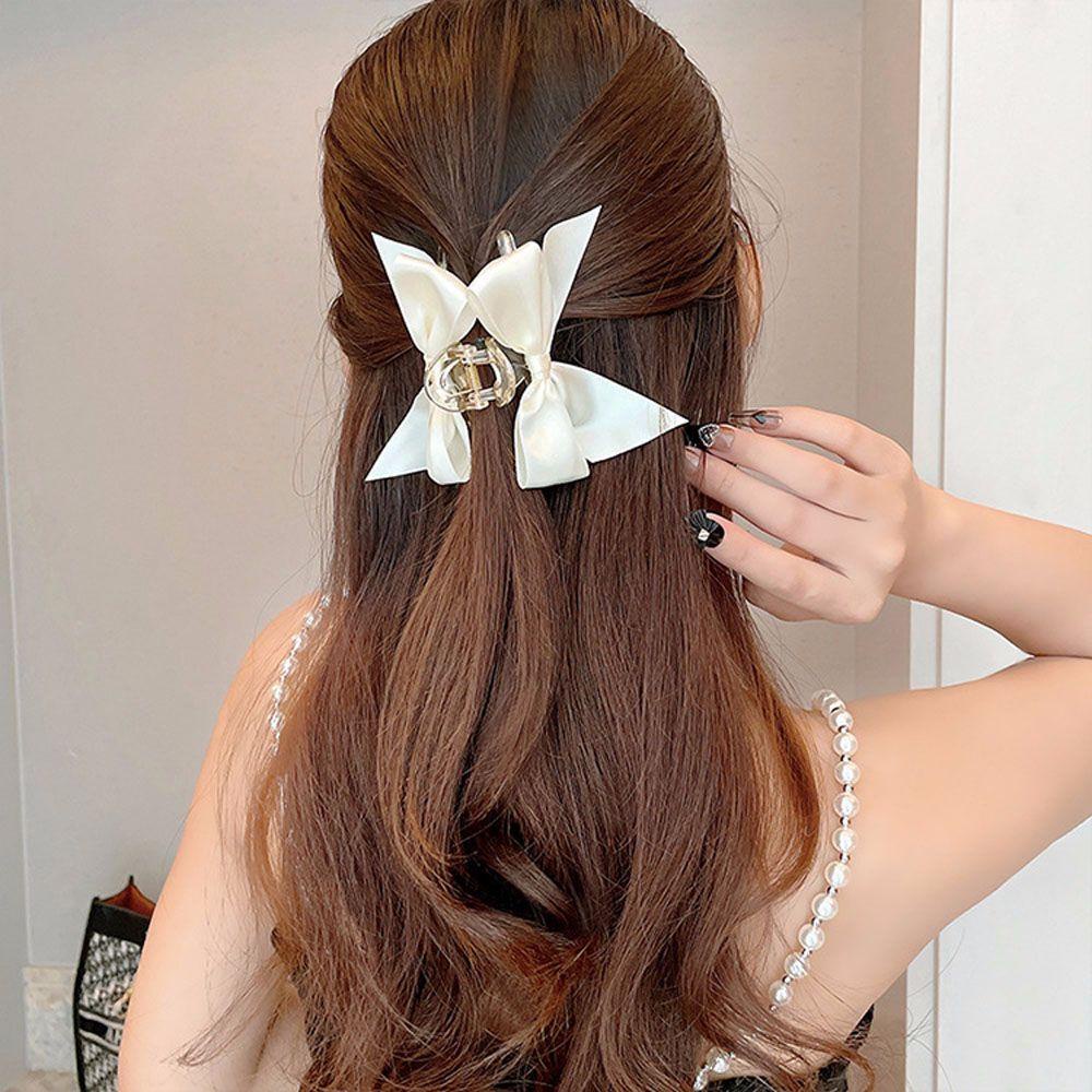 BACK2LIFE Kẹp Tóc Trang Trí Nơ Ren Màu Trắng Đen Bằng Acrylic Phong Cách Hàn Quốc Dành Cho Bạn Nữ