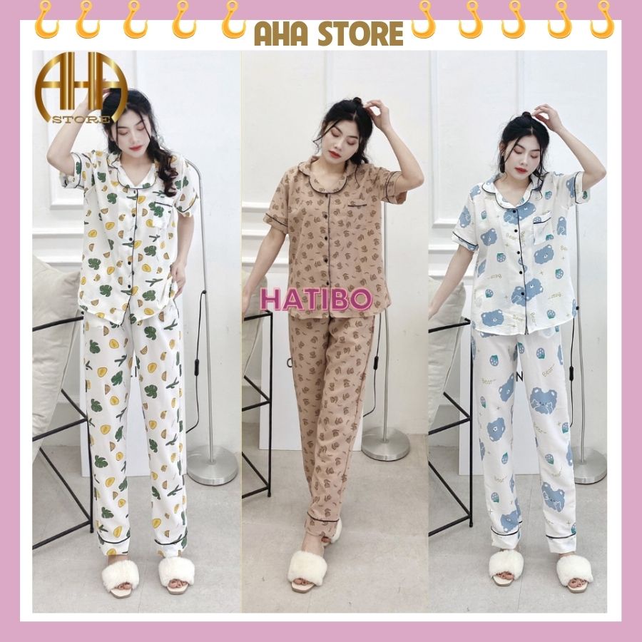 Bộ Ngủ Pijama Mặc Nhà HATIBO Chất Đũi Xốp Tay Ngắn Quần Dài Thoáng Mát Thấm Hút Mồ Hôi Siêu Tốt Họa Tiết Dễ Thương