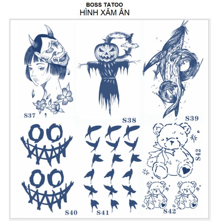 Hình xăm ẩn - xăm dán tatoo hiển thị sau 8h-24h. Boss tatoo, size &lt; 10x6cm TXATH