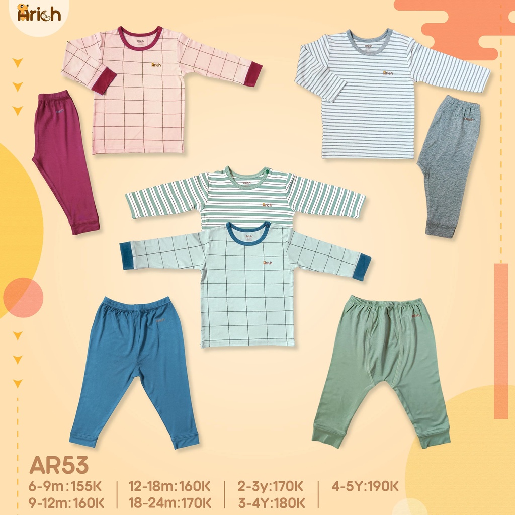 Bộ quần áo dài tay cài vai caro vải sợi tre ARICH ( size 6M - 6Y )