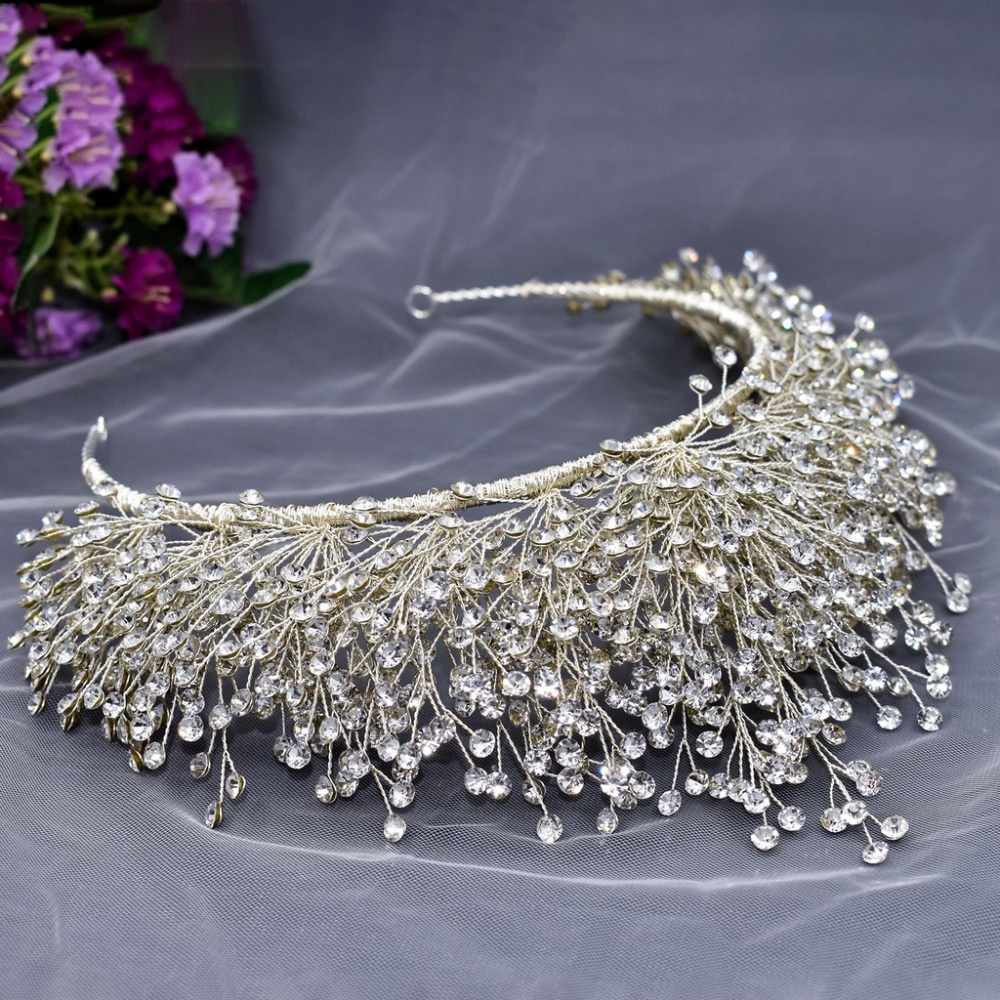Vương Miện Cài Tóc Đính Đá Nhân Tạo Toàn Diện Cho Cô Dâu