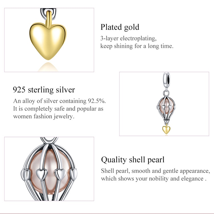 Bamoer 925 real silver air balloon beads charm for DIY bracelet accessories