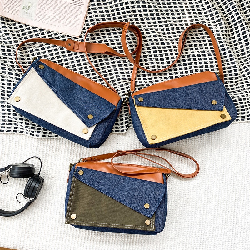 Túi Đeo JASMIN NOIR Chéo Vai Vải Denim Màu Sắc Tương Phản Dành Cho Nữ