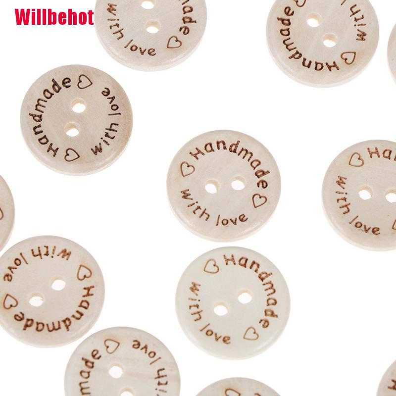 Bộ 50 Nút Gỗ 2 Lỗ 3 Kích Cỡ 15 / 20 / 25Mm