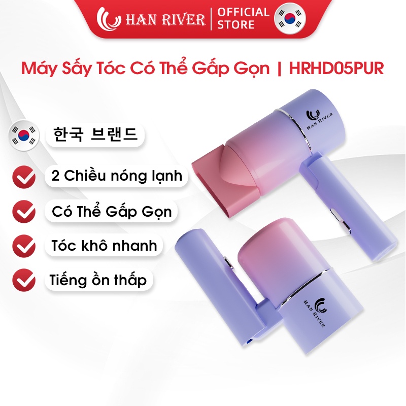 Máy sấy tóc HAN RIVER mini gấp gọn công suất cao 800w khô nhanh thiết kế tiếng ồn thấp 2 chiều nóng lạnh