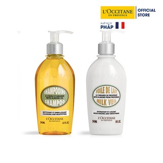 Bộ chăm sóc cơ thể Almond L'Occitane dầu tắm và sữa dưỡng thể Almond Shower Oil 250ml - Almond milk veil 250ml