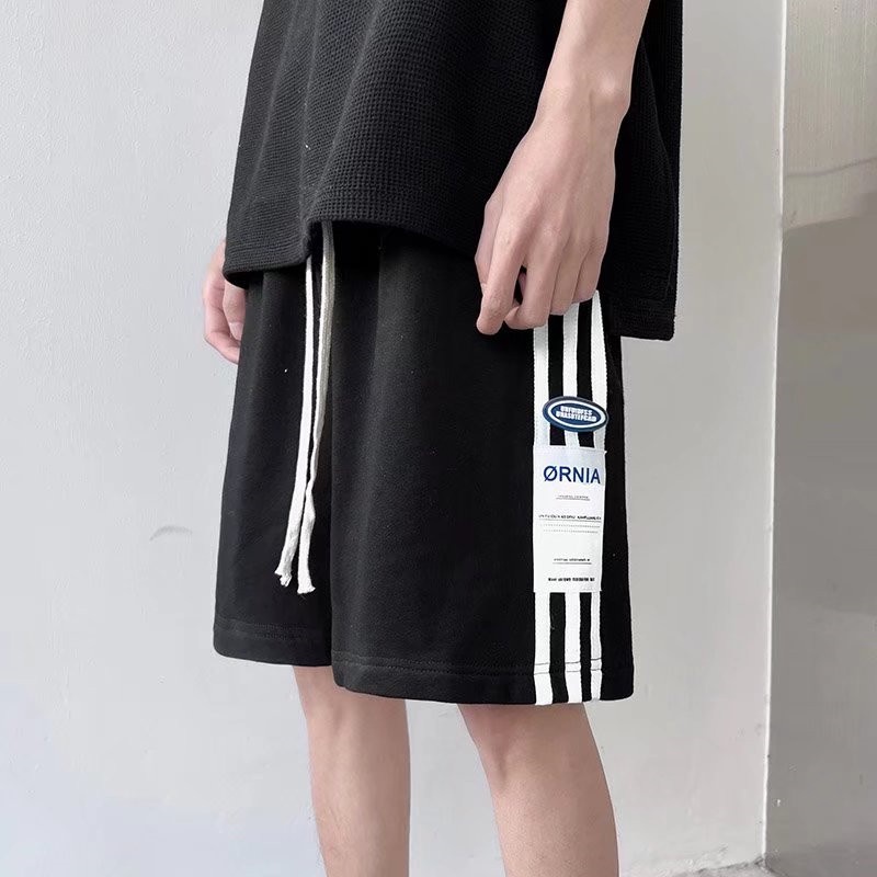 Quần Short Lưng Thun Ống Rộng Phối Sọc Bên Hông Phong Cách Hip Hop Đường Phố Nhật Bản Cỡ M-3XL Cho Nam