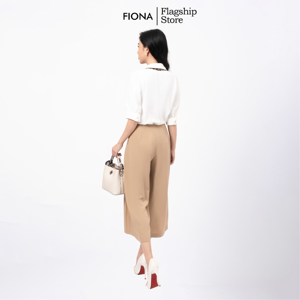 Quần nữ công sở dáng suông FIONA, quần culottes lửng cạp liền, xếp ly thân trước F351306