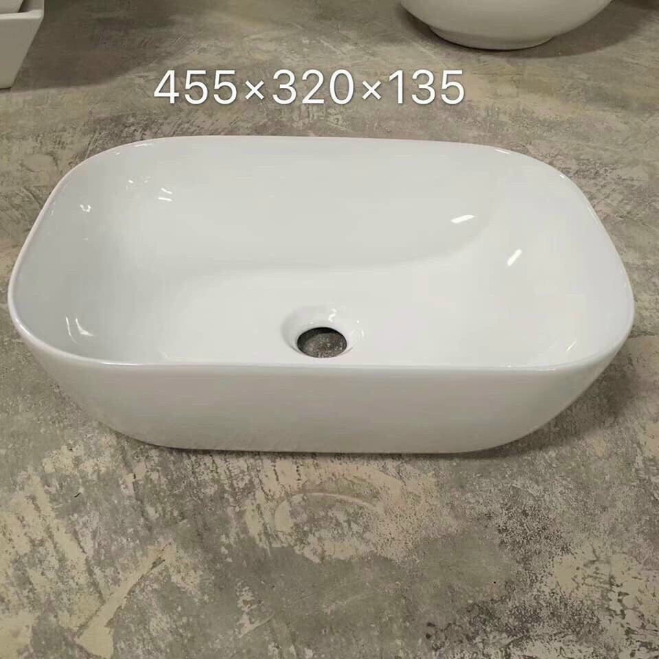 CHẬU LAVABO ĐẶT BÀN HÌNH CHỮ NHẬT MÀU TRẮNG