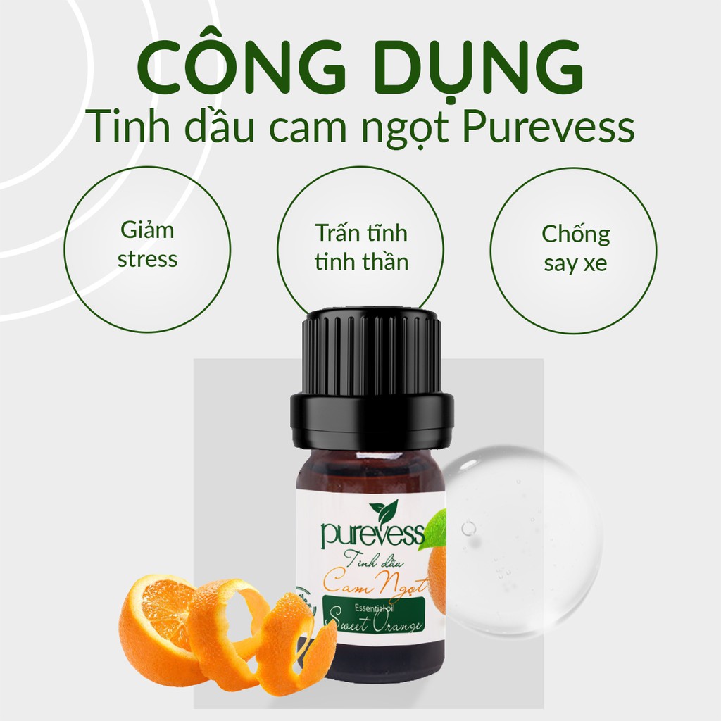 Tinh dầu Cam Ngọt Purevess, thiên nhiên nguyên chất, giúp thư giãn và sảng khoái tinh thần. 100ml