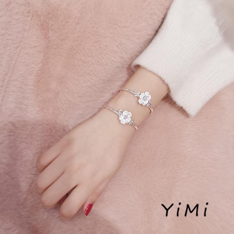 🍓Vòng đeo tay hợp kim dạng hở phối mặt hình hoa anh đào xinh xắn thời trang