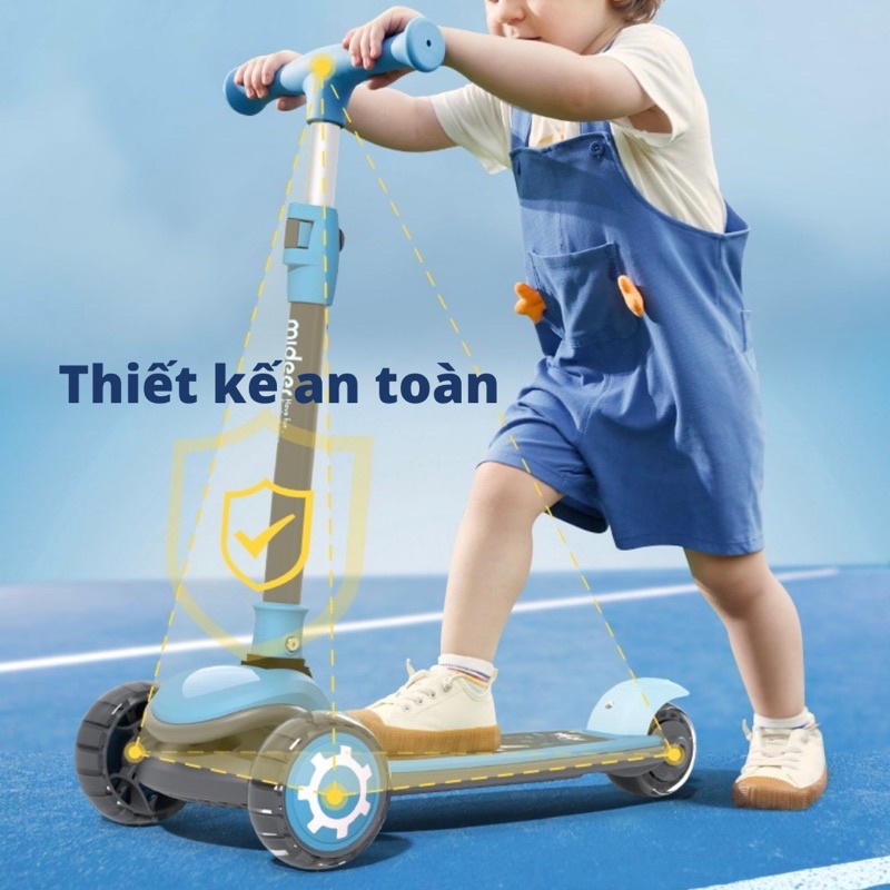 Xe Scooter cho bé Mideer , Xe trượt scooter 3 bánh phát sáng, cao cấp, gấp gọn có ghế ngồi cho bé trai, gái and ride