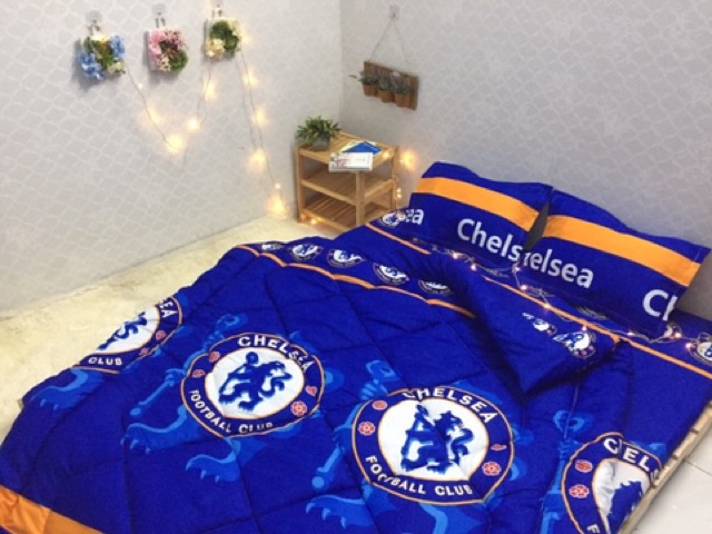 Bộ Chăn Ga Gối Cottong Poly Chần Phao 5 Món - Chelsea Xanh