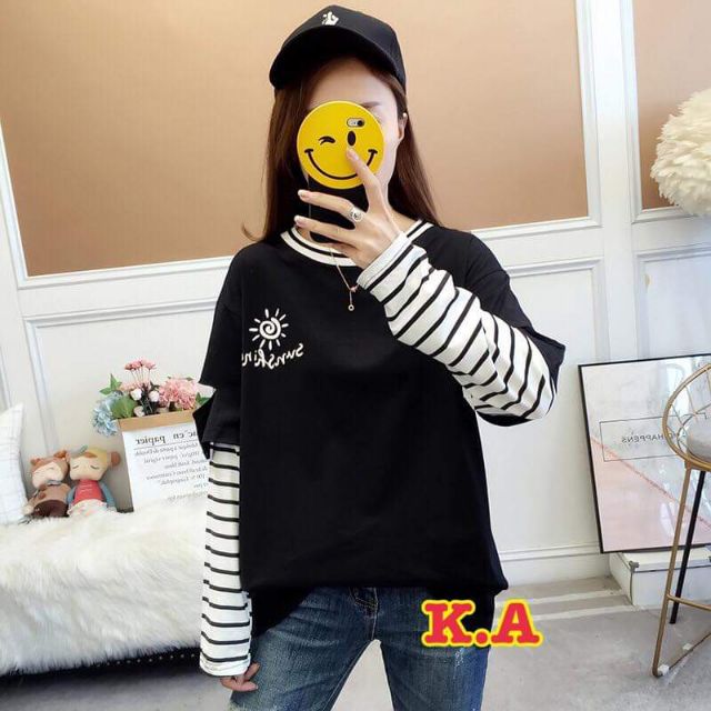 Áo tay kẻ mặt trời phiên bản đông kèm ảnh thật