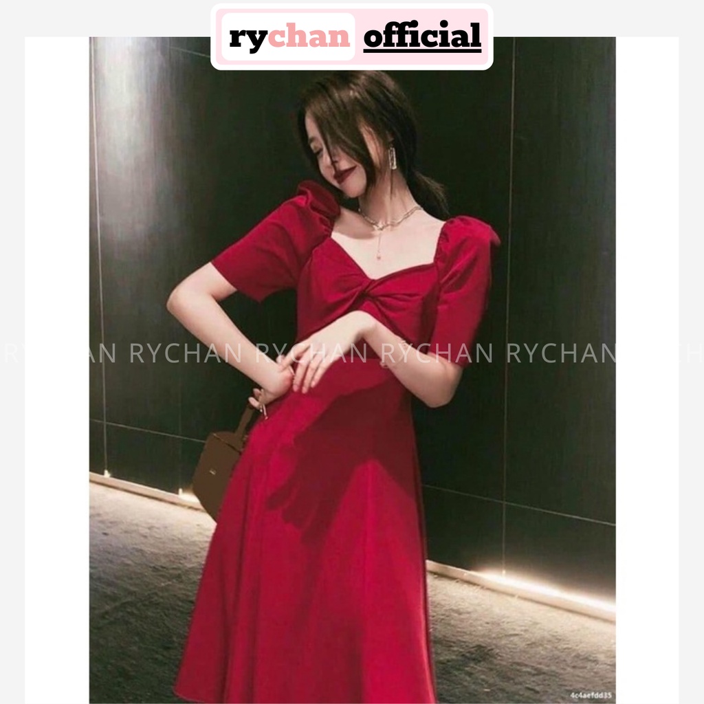 Đầm Nữ Đi Tiệc Âu Dáng Dài Xoắn Cổ Tay Ngắn Bo Eo Cưc Sang Chảnh Màu Đỏ Đô - DX9751