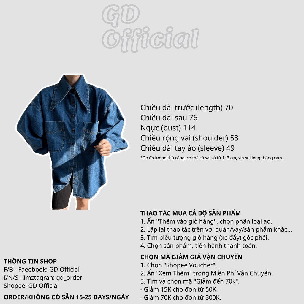 A24|Áo sơ mi denim Hàn quốc cho nữ retro cá tính hai túi lớn dáng rộng màu xanh GD Official