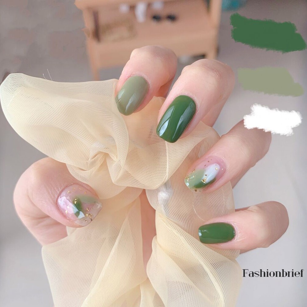 [Hàng mới về] Bộ Móng Tay Giả Màu Xanh Lá Dành Cho Nữ