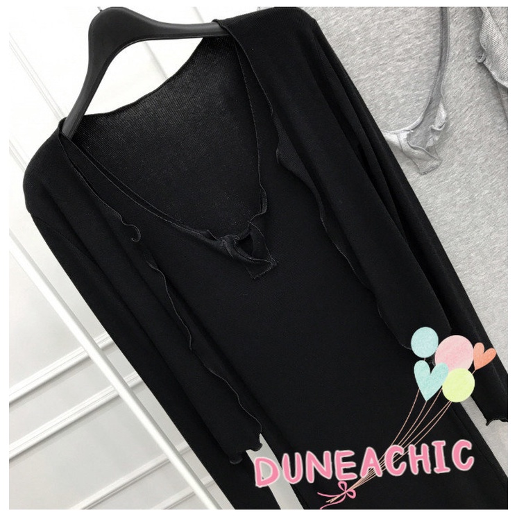 DUNEA Set Đầm Hai Dây Phối Áo Khoác Cardigan Mỏng Thời Trang Thanh Lịch Quyến Rũ Cho Nữ