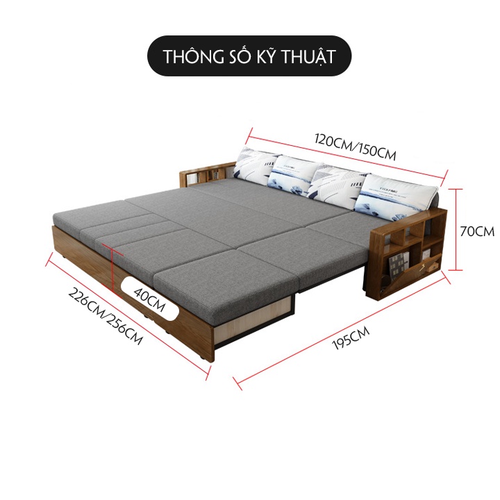 Giường Sofa Đa Năng, Giường sofa thông minh tay gỗ nhập khẩu_Có ngăn chứa đồ bí mật