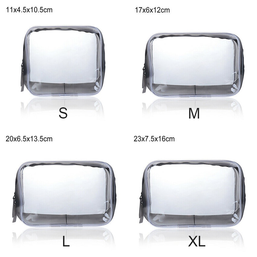 Túi nhựa PVC màu trong suốt chống nước tiện dụng đựng đồ trang điểm có 4 kích thước tùy chọn