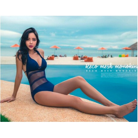 Bikini liền thân chất thun lạnh cổ yếm pha ren hàng Quảng Châu