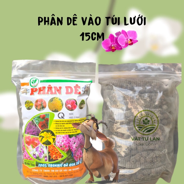 Phân dê - Vô túi lưới - 15cm - Bịch 20 túi