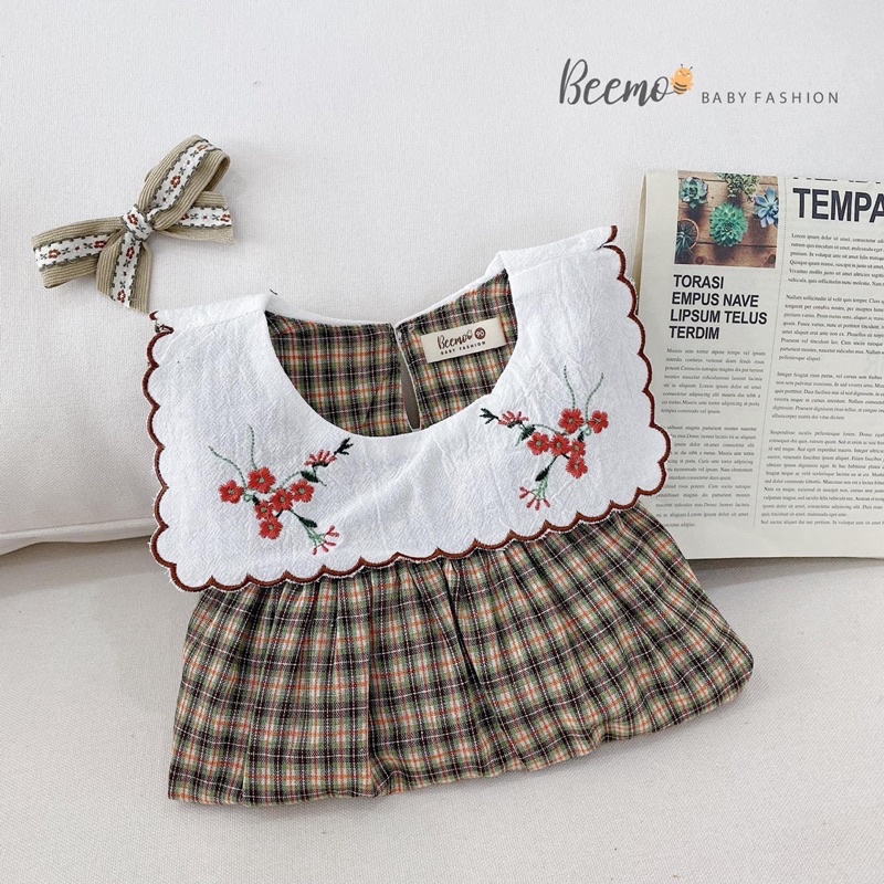 Váy Vintage kẻ karo bé gái