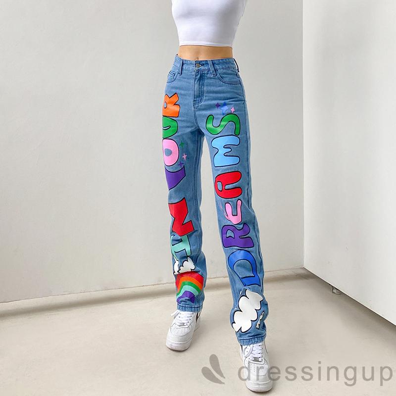 Quần Jeans Dài Ống Rộng Thời Trang Cho Nữ