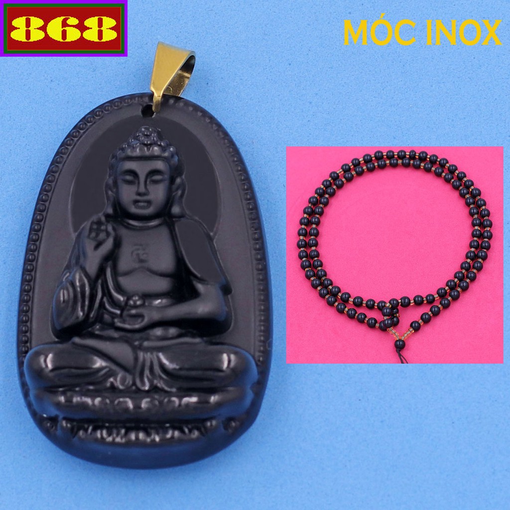 Vòng cổ dây hạt đen A di đà đen 5cm - Hộ mệnh tuổi Tuất, Hợi - Mặt Size lớn