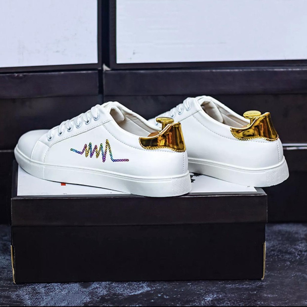 [Mã FAMAYMA2 giảm 10K đơn 50K] Giày nam thể thao màu trắng thêu Nhịp Tim Kim Tuyến Sắc Màu mới về 2020 | BigBuy360 - bigbuy360.vn