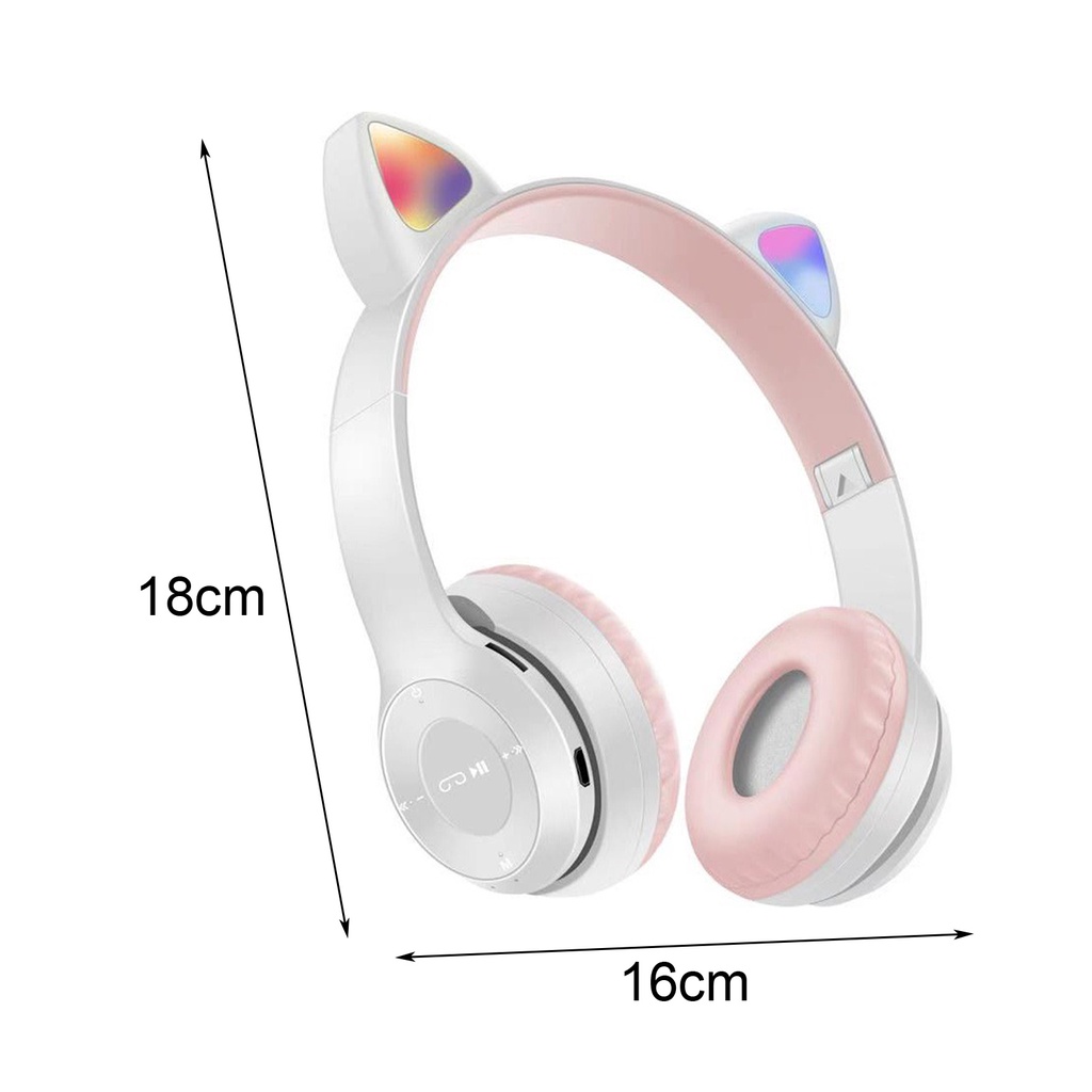 Tai Nghe Bluetooth 5.0 Không Dây Hình Tai Mèo Dạ Quang Cỡ 47m Cho Điện Thoại