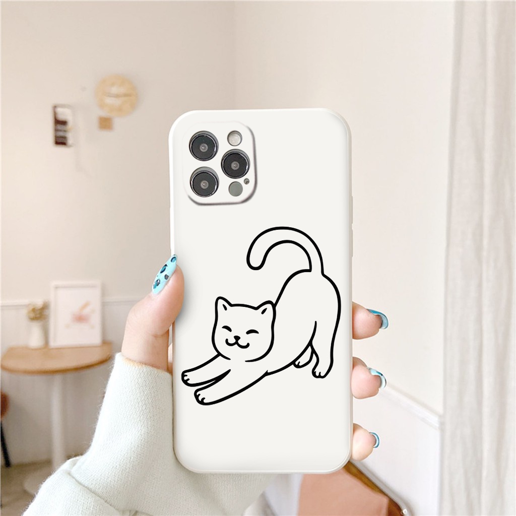 Ốp iphone - Ốp lưng iphone cạnh vuông Mèo vươn vai dành cho ip 6 đến 14promax - ng129