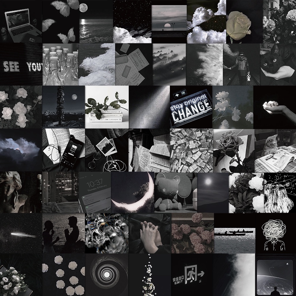 Set 50 miếng dán chống thấm nước họa tiết Graffiti màu trắng đen trang trí máy tính/máy tính/điện thoại