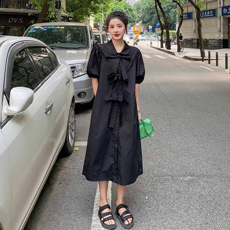 Đầm Midi Dáng Rộng Tay Ngắn In Họa Tiết Trái Tim Đính Nơ Phong Cách Pháp Thời Trang Mùa Hè Xinh Xắn Cho Nữ