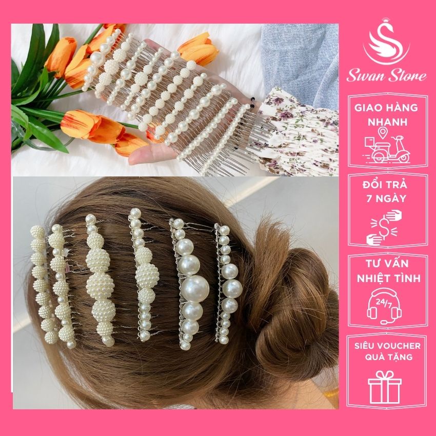 Cài xước đính đá, Cài xước Ngọc Trai nhân tạo Handmade, có sẳn, ảnh thật,Cài tóc đẹp,sang trọng phù hợp Đi chơi,đi tiệc.