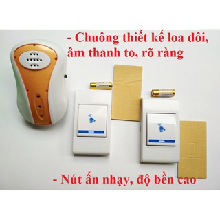 Chuông cửa không dây đôi 1 chuông 2 nút ấn cao cấp