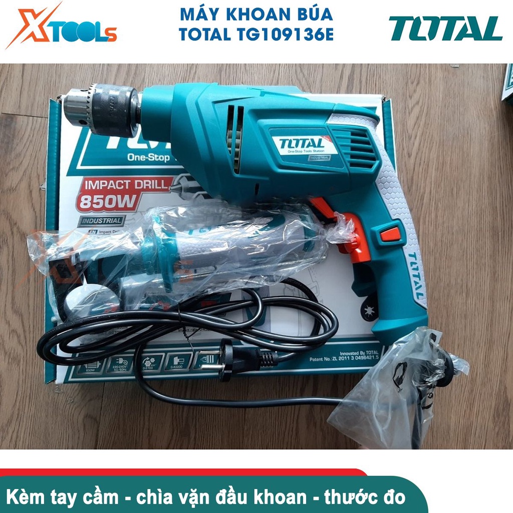 Máy khoan cầm tay TOTAL TG109136E 850W, chức năng khoan động lực công tắc đảo chiều khoan tối đa 13mm[CHÍNH HÃNG][XTOOLS