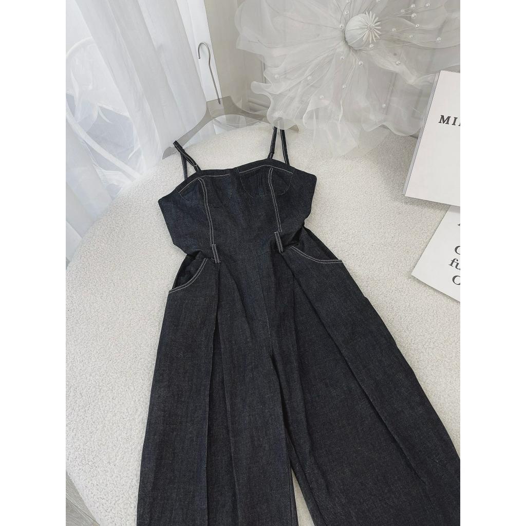 JUMPSUIT JEAN CHỈ VIỀN 2 DÂY TÚI QUẦN SUÔNG DÀI (TH)