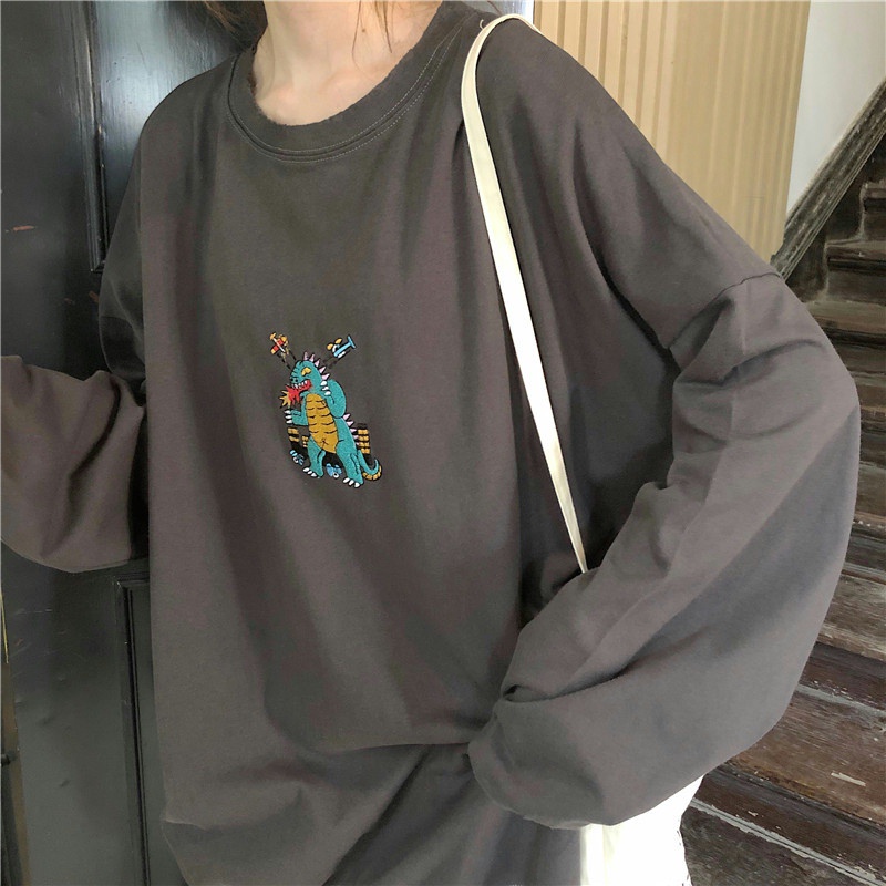 Hanbok Áo Sweater Tay Dài Cổ Tròn Dáng Rộng Thời Trang