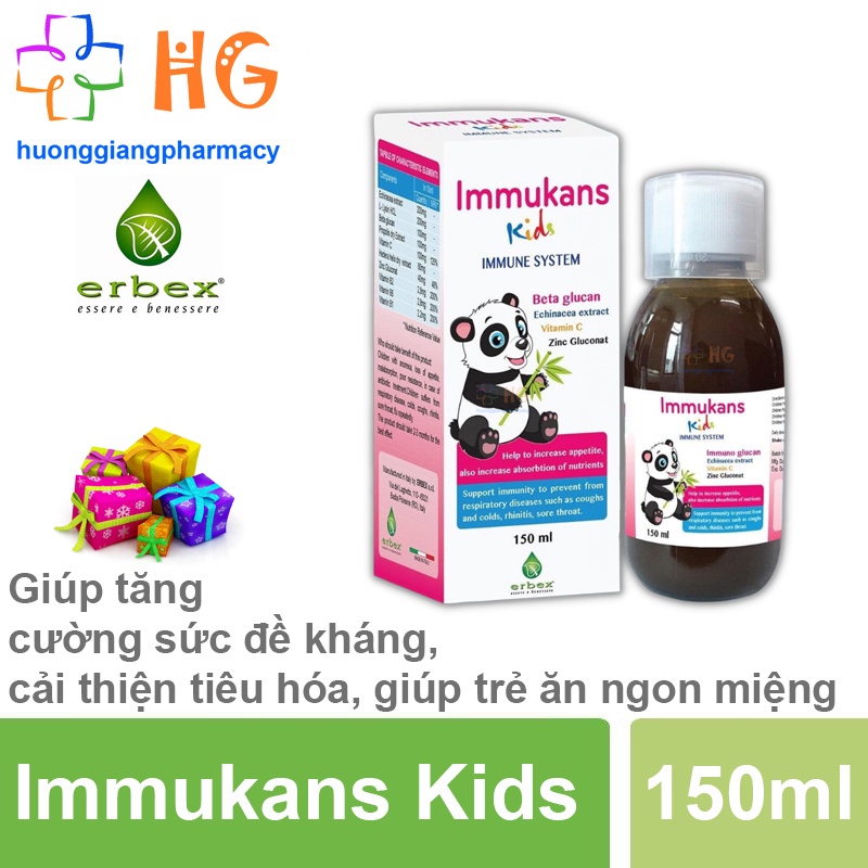 Siro Immukans Kids giúp bé ăn ngon cải thiện tiêu hóa tăng cường sức đề kháng giảm nguy cơ viêm đường hô hấp trên