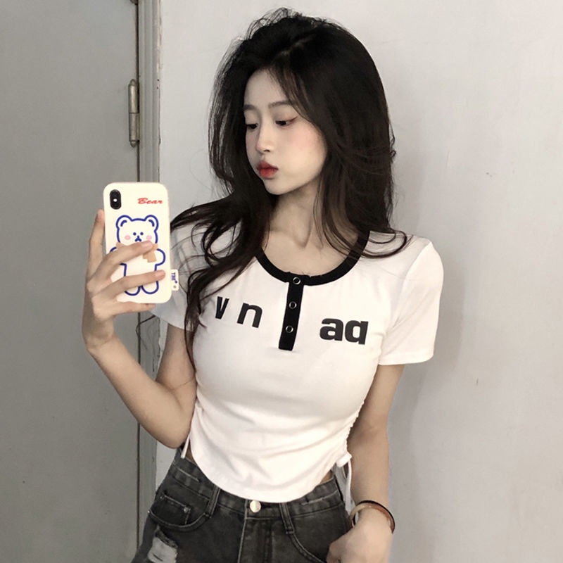 COZOK Áo Thun Tay Ngắn Dáng Ôm Phối Dây Rút Thời Trang Trẻ Trung