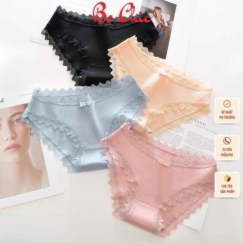 Quần Lót Nữ Cotton viền ren gân tăm kháng khuẩn hoạ tiết viền ren sexy điệu đà Q115 BC_CHIC LINGERI