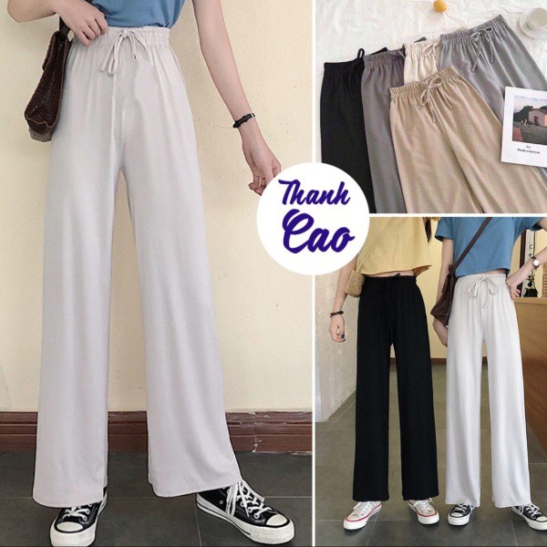 Quần nữ ống rộng culottes chất tăm gân dài 95cm cạp cao quần xuông nữ lyns nơ cạp chun thoáng mát siêu hót tạo dáng