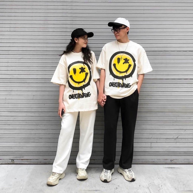 Áo Phông Tay lỡ Mặt Cười OVERTHING From Rộng Unisex Ảnh Thật